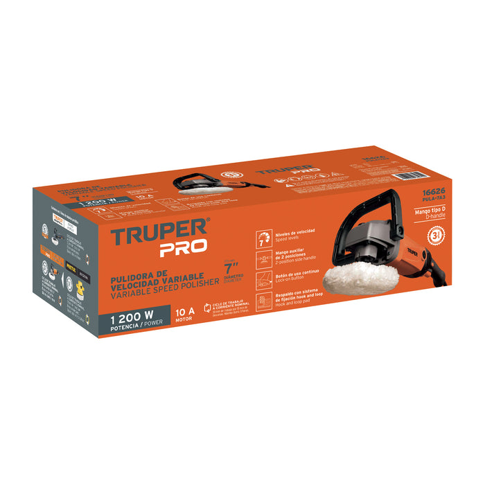 Pulidora velocidad variable 7', 1200 W, profesional, Truper 16626 PULA-7A3