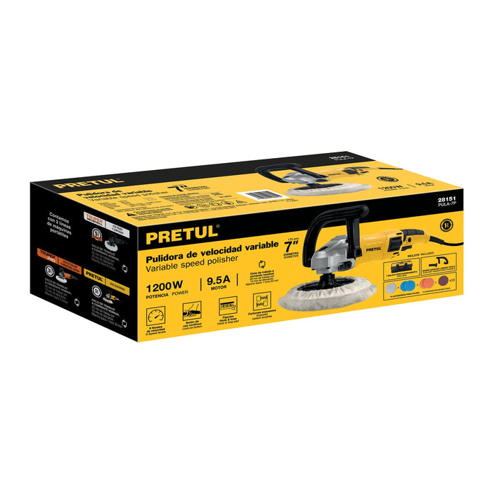 Pulidora velocidad variable 7' 1,200 W, c/accesorios, Pretul 28151 PULA-7P