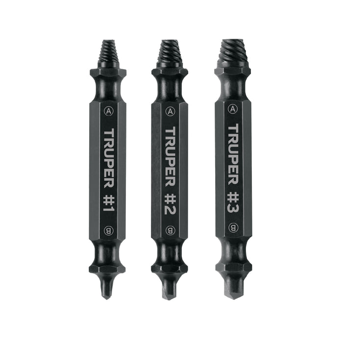 Blíster con 3 puntas extractoras de tornillos, Truper 103311 PUNE-3