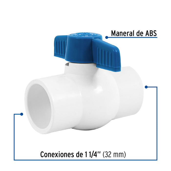 Válvula de esfera de PVC 1 1/4' para cementar, Foset 49159