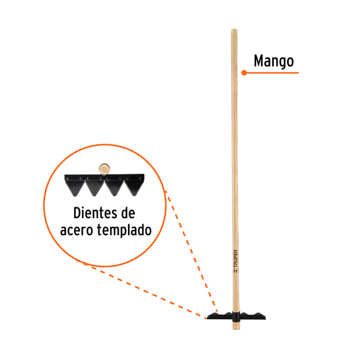 Rastrillo forestal con mango de madera de 60', Truper 17889 R4-FOR