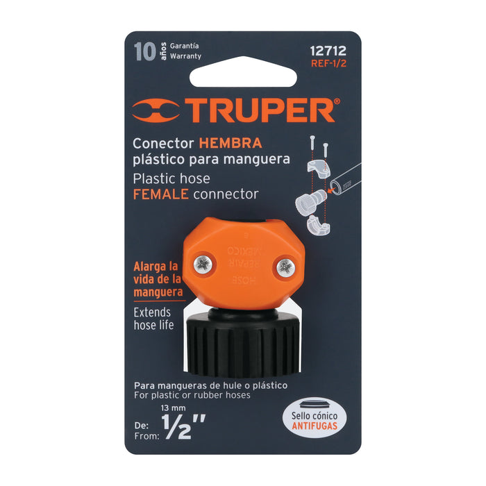 Conector 1/2' hembra de ABS para manguera, Truper Código: 12712