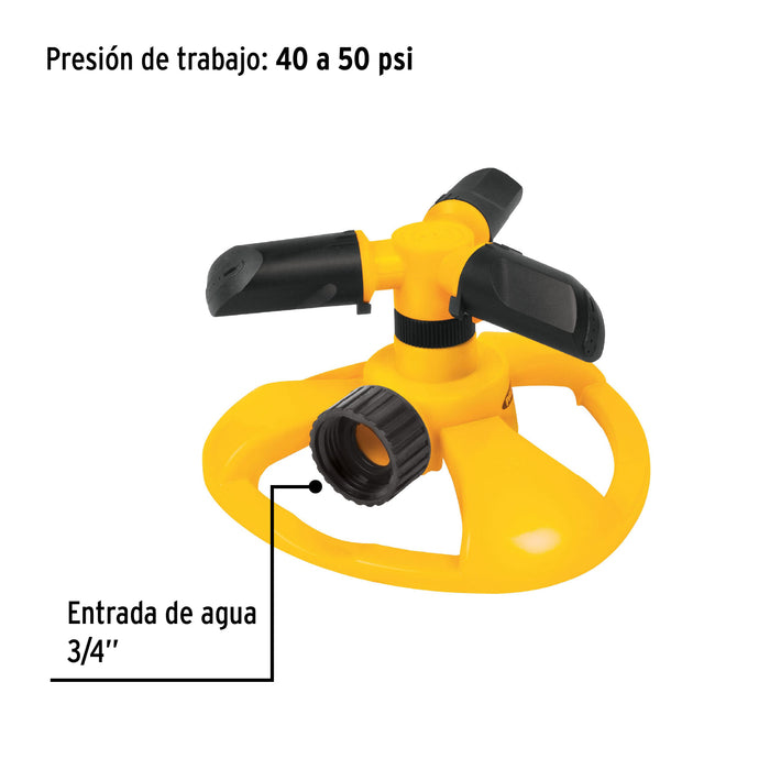 Aspersor giratorio 3 brazos, chorro fino, b/plástica, Pretul 20069 REG-2P