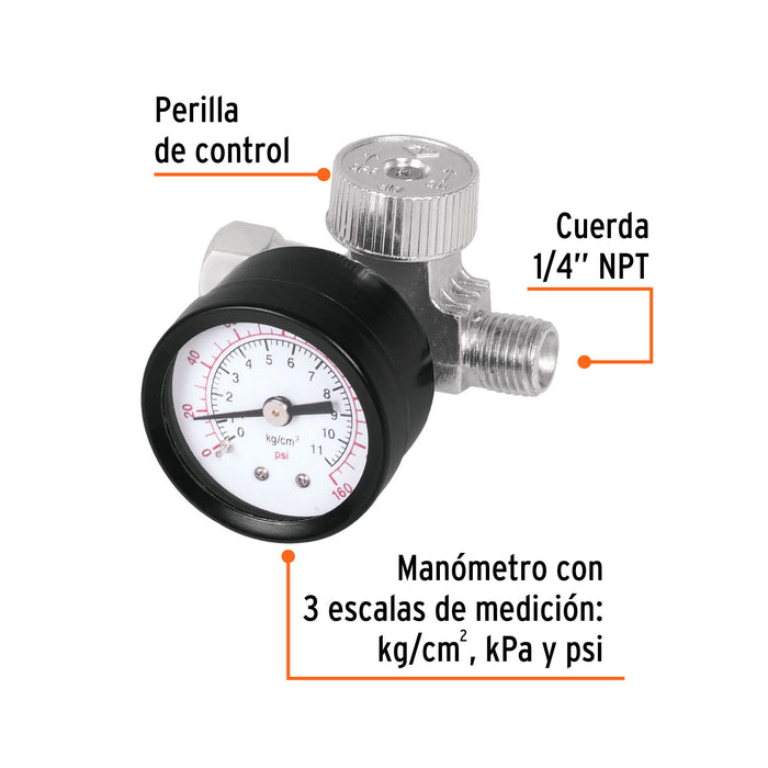 Regulador de aire con manómetro, cuerda 1/4 NPT, Truper Código: 19239