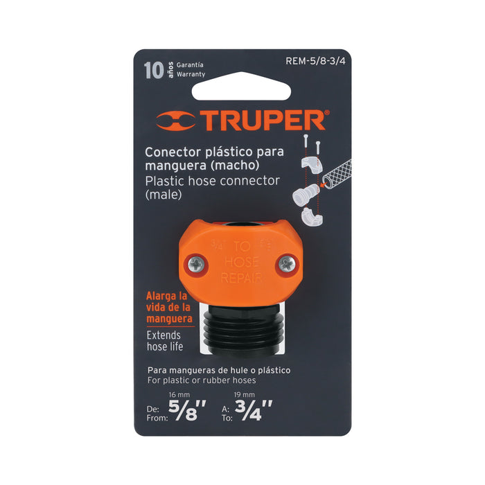 Conector 5/8'-3/4' macho de ABS para manguera, Truper Código: 12716