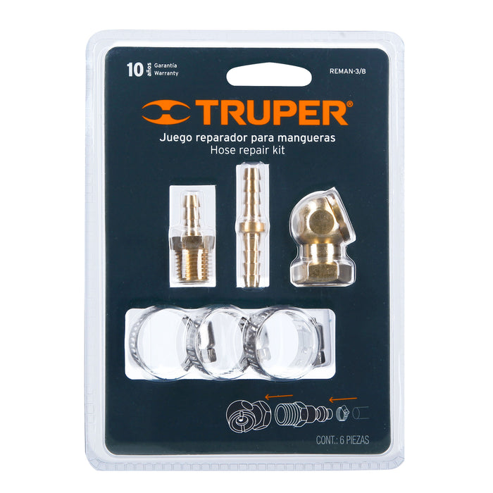 Juego de 6 piezas para reparar mangueras de 3/8', Truper Código: 19021