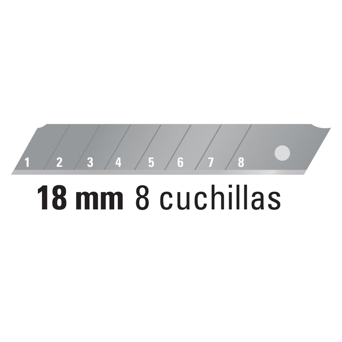 Cutter 18 mm profesional con alma metálica y grip, Truper 16977 CUT-6X