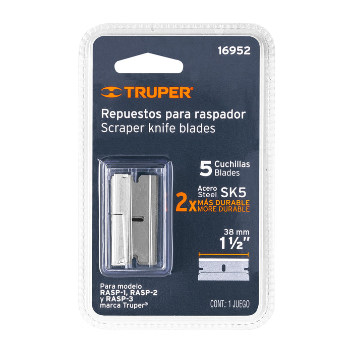 Blíster con 5 navajas de repuesto para RASP-3,2 y , Truper 16952 REP-SCRAPER