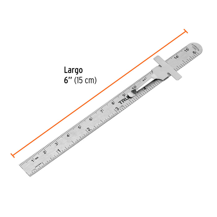 Regla 15 cm de acero inoxidable de bolsillo, Truper 101810 RGL-15B