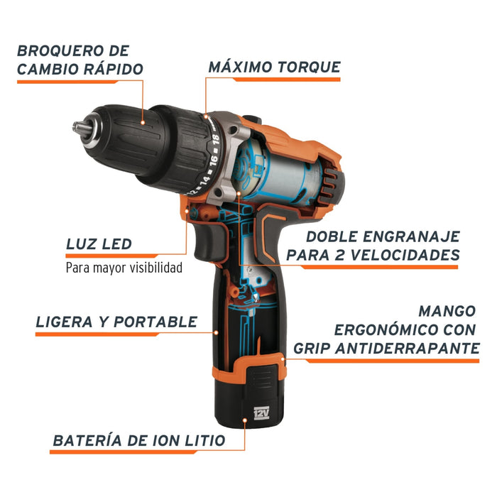 Rotomartillo inalámbrico 3/8', 12 V, Truper 12794 ROTI-12A