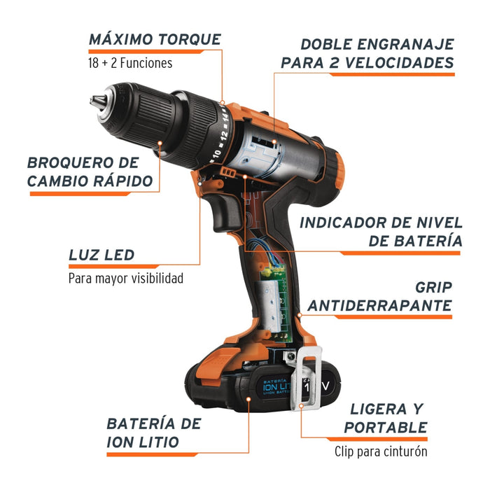 Rotomartillo inalámbrico 3/8', 12 V, Truper 12794 ROTI-12A