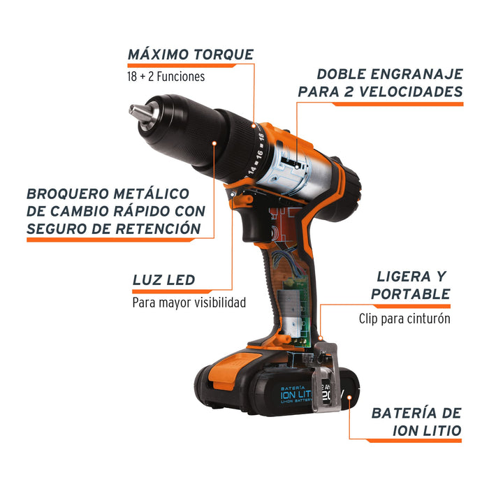 Rotomartillo inalámbrico 1/2', 20 V, Truper 18155 ROTI-20A