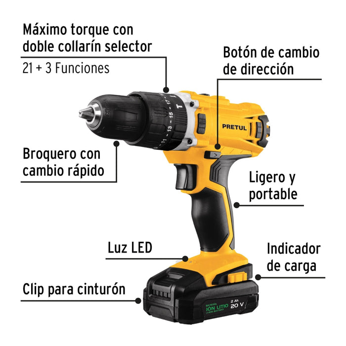 Kit rotomartillo inalámbrico 1/2' 20V y 32 accesorios Pretul 29000 ROTI-20P2K