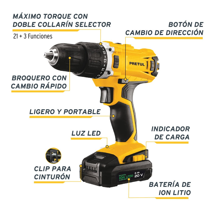 Rotomartillo inalámbrico 1/2', 20 V, Pretul 26117 ROTI-20P2