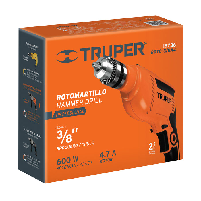 Rotomartillo 3/8' 600 W, profesional, Truper Código: 16736