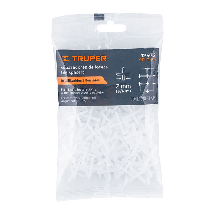 Bolsa con 200 separadores de 2 mm de losetas, Truper 12972 SELO-20