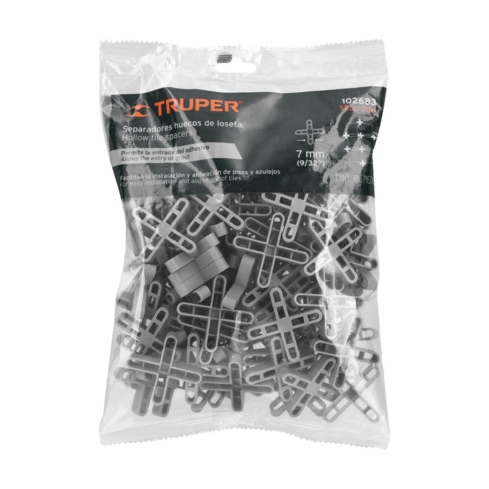 Bolsa con 100 separadores huecos de 7mm para losetas, Truper 102683 SELO-70H