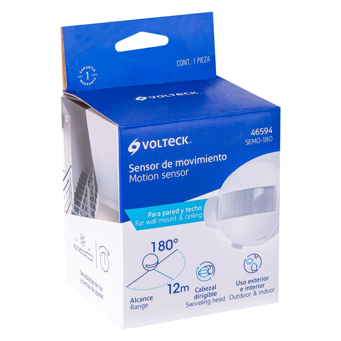 Sensor de movimiento de 180° para pared y techo, Volteck 46594