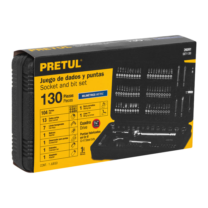 Juego de 130 herramientas 1/4' para mecánico, Pretul 26091 SET-130