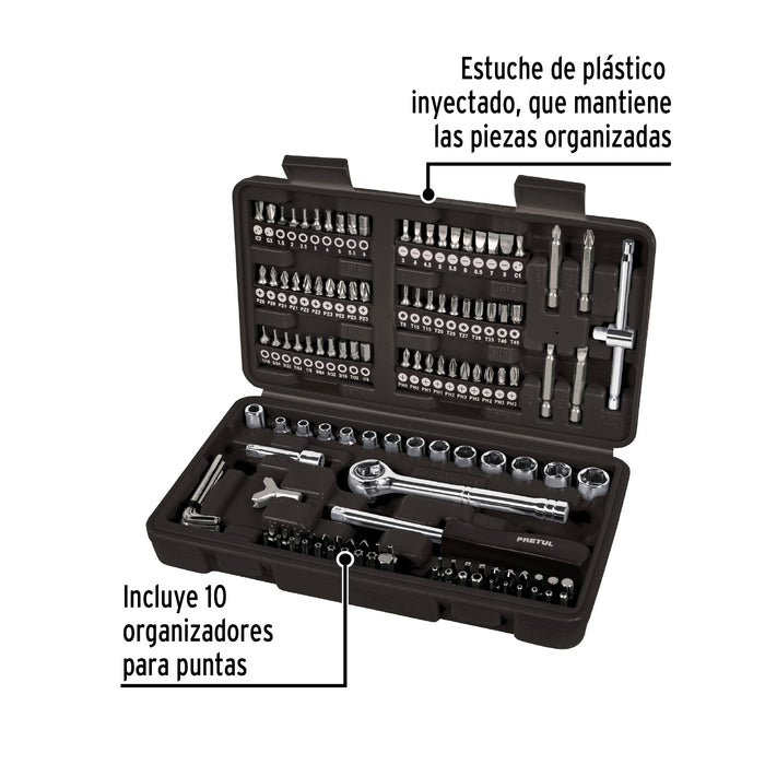 Juego de 130 herramientas 1/4' para mecánico, Pretul 26091 SET-130