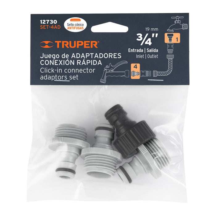 Set de 4 adaptadores para conectores click, Truper 12730 SET-4AD