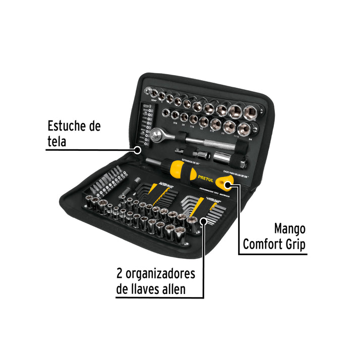 Juego de 83 herramientas 1/4' y 3/8' para mecánico, Pretul 22984 SET-85