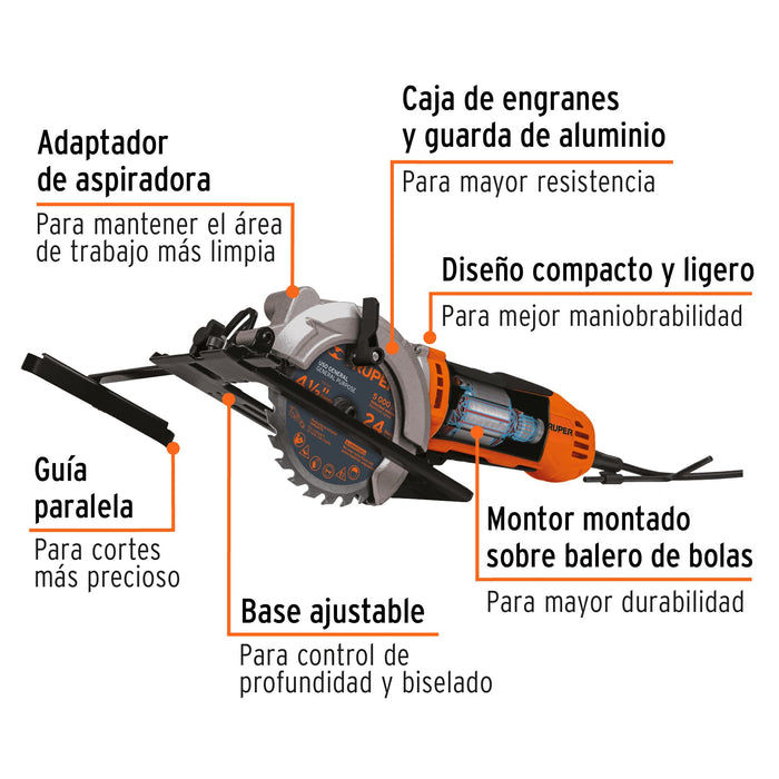 Sierra circular compacta 4-1/2' 420 W, profesional, Truper Código: 100123