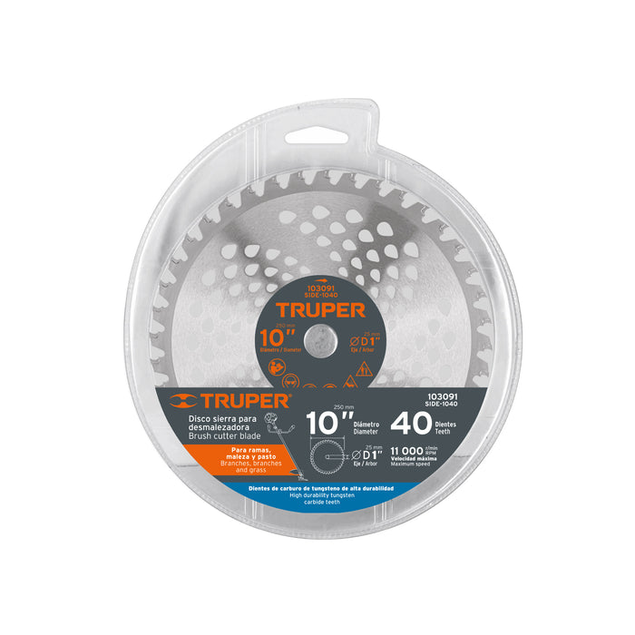Disco sierra 10' p/desbrozadora, 40 dientes, Truper 103091 SIDE-1040
