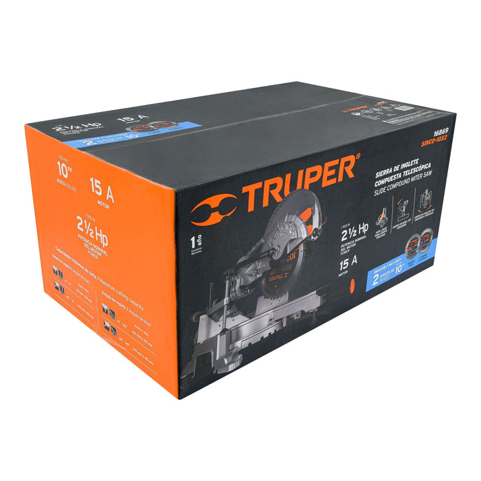 Sierra de inglete 10', 1900 W telescópica compuesta, Truper 16869 SINCO-10X2