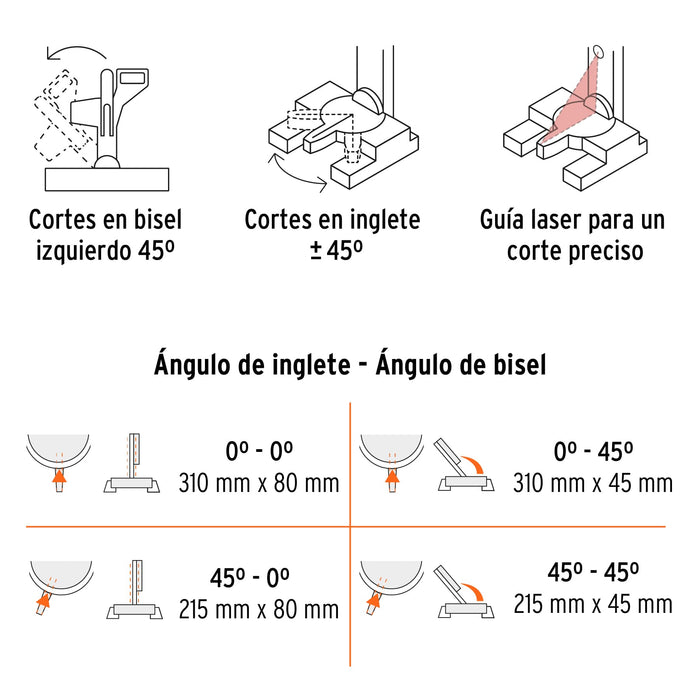 Sierra de inglete 10', 1900 W telescópica compuesta, Truper 16869 SINCO-10X2