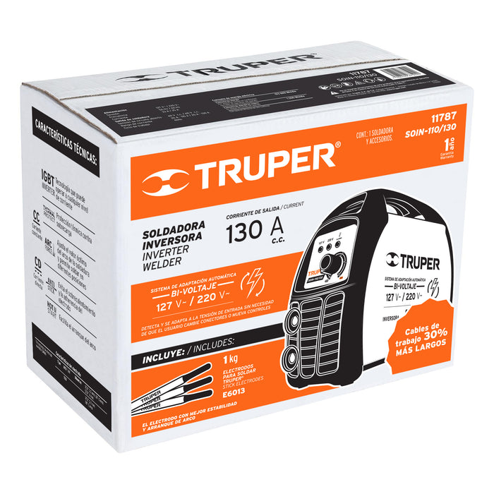 Soldadora inversora bi-voltaje 130 A, 127 V/220 V, Truper Código: 11787