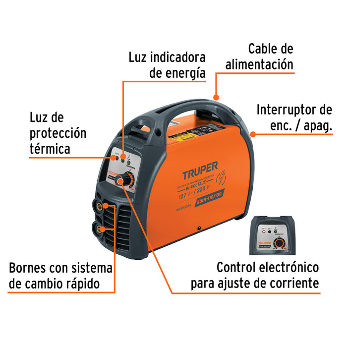 Soldadora inversora bi-voltaje 130 A, 127 V/220 V, Truper Código: 11787