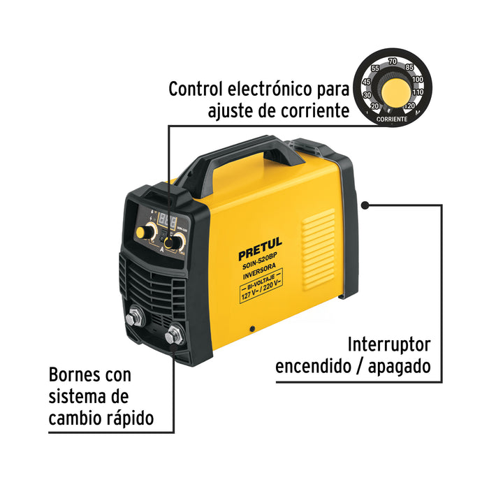 Soldadora inversora 200 A, Bi-Voltaje 29072 (SOIN-520BP)