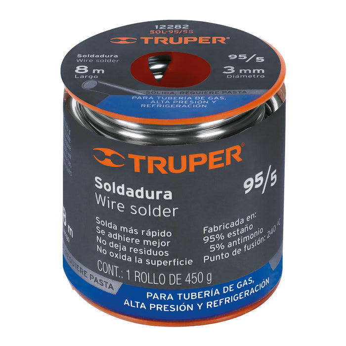 Soldadura sólida 95/5 para tubería de gas, 450 g 12282 SOL-95/5S