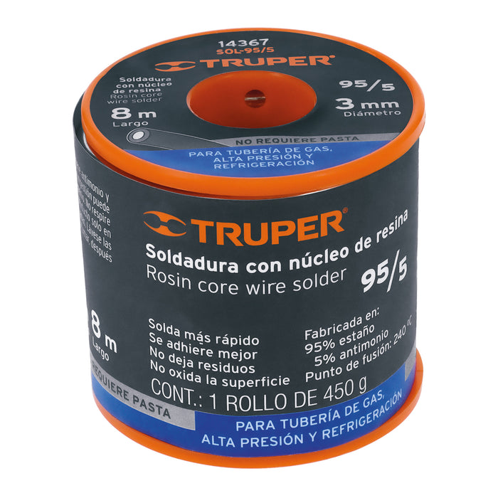 Soldadura con núcleo resina 95/5, tubería de gas, 450 g Código: 14367