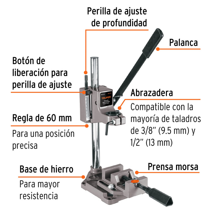 Soporte vertical para taladro 3/8'-1/2', Truper 102272 SOP-T12