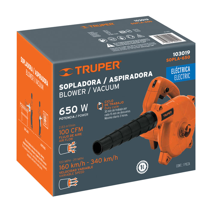 Sopladora/Aspiradora eléctrica 650 W, Truper 103019 SOPLA-650