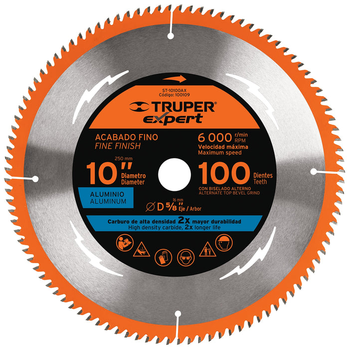 Disco sierra 10' p/aluminio, 100 dientes centro 5/8', Expert 100109 ST-10100AX