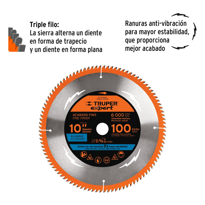 Disco sierra 10' para aluminio, 100 dientes centro 5/8' 18313 ST-10100A