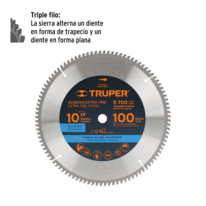 Disco sierra 10' para aluminio, 100 dientes centro 5/8' 18313 ST-10100A