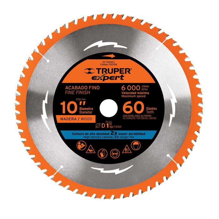Disco sierra 10' para madera, 60 dientes centro 1', Truper 18308 ST-1060E