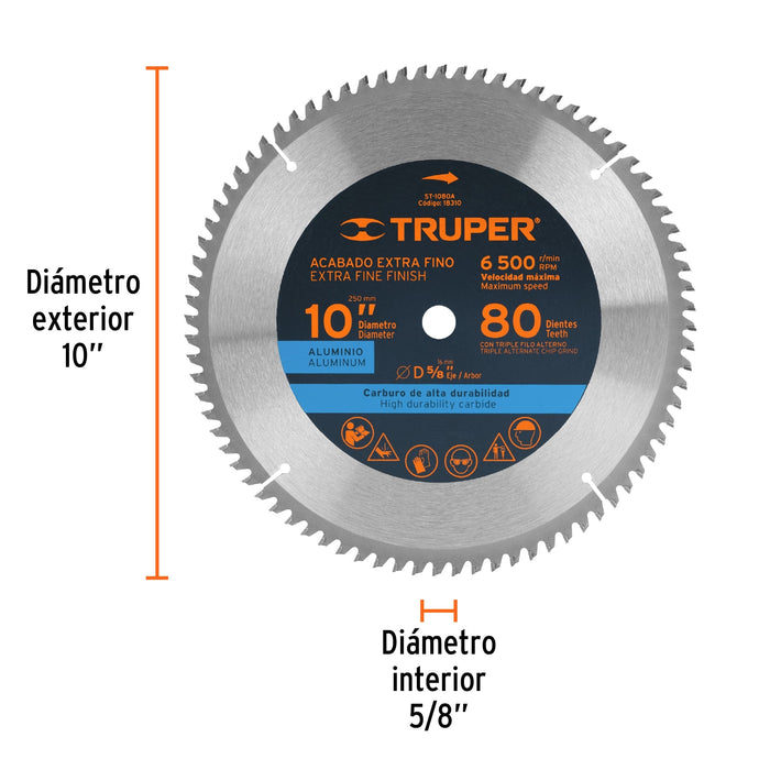 Disco sierra 10' para aluminio, 80 dientes centro 5/8' 18310 ST-1080A