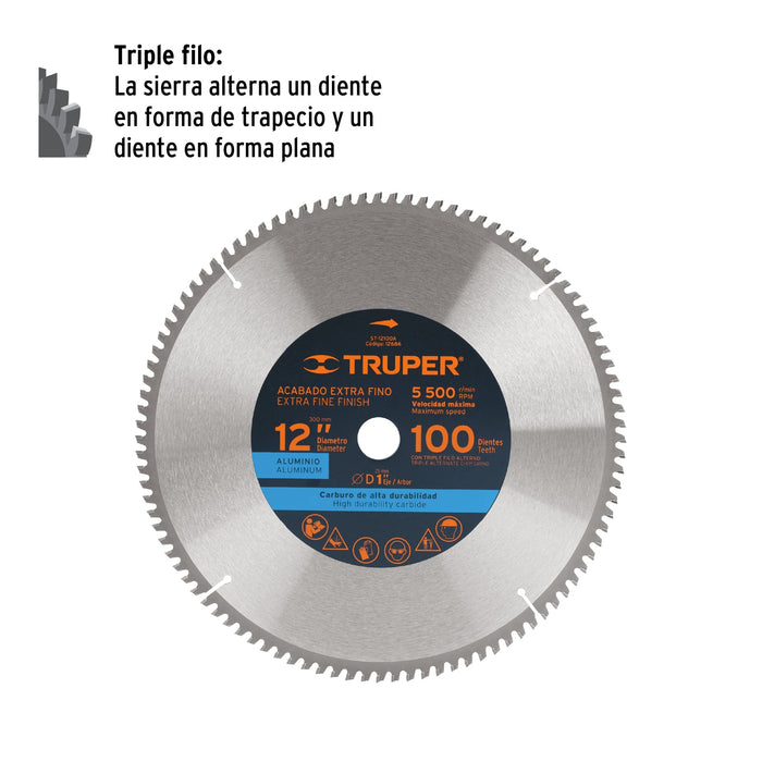 Disco sierra 12' para aluminio, 100 dientes centro 1' 12686 ST-12100A