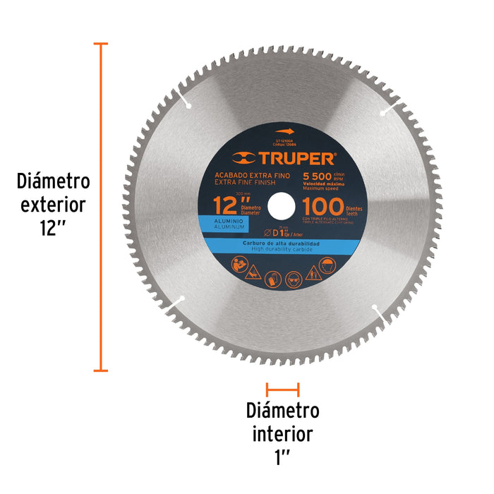 Disco sierra 12' para aluminio, 100 dientes centro 1' 12686 ST-12100A