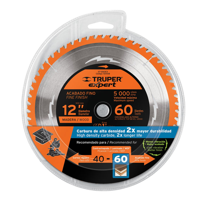 Disco sierra 12' para madera, 60 dientes centro 1', Truper 18312 ST-1260E