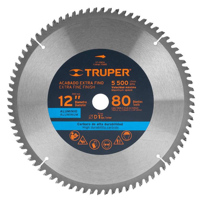 Disco sierra 12' para aluminio, 80 dientes centro 1', Truper 12685 ST-1280A