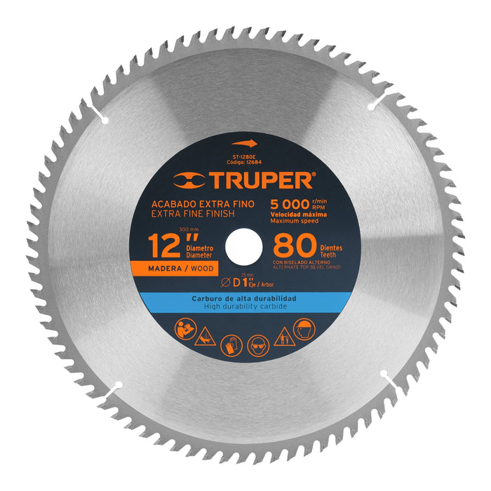 Disco sierra 12' para madera, 80 dientes centro 1', Truper 12684 ST-1280E