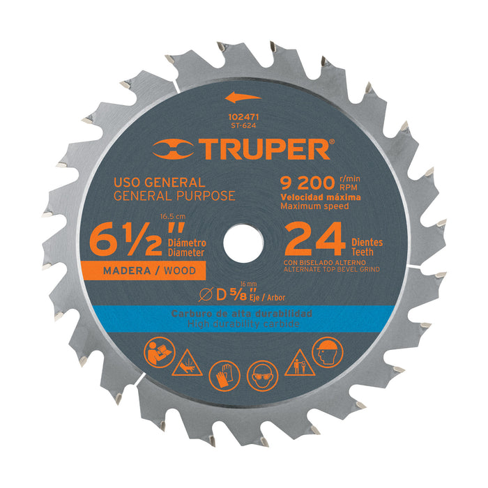 Disco sierra 6-1/2' p/madera, 24 dientes con centro 5/8' 102471 ST-624