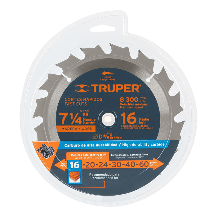 Disco sierra 7- 1/4' para madera, 16 dientes centro 5/8' 18298 ST-716