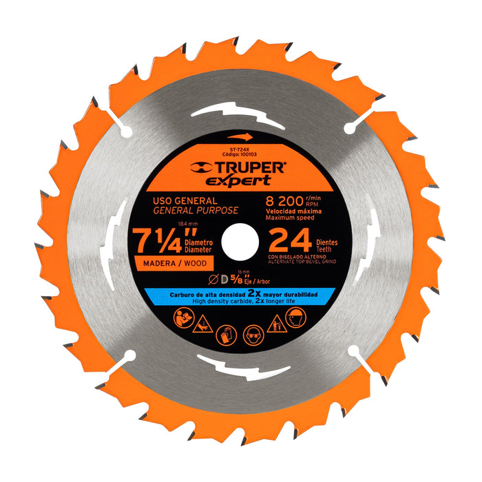 Disco sierra 7- 1/4' para madera, 24 dientes centro 5/8' 18300 ST-724